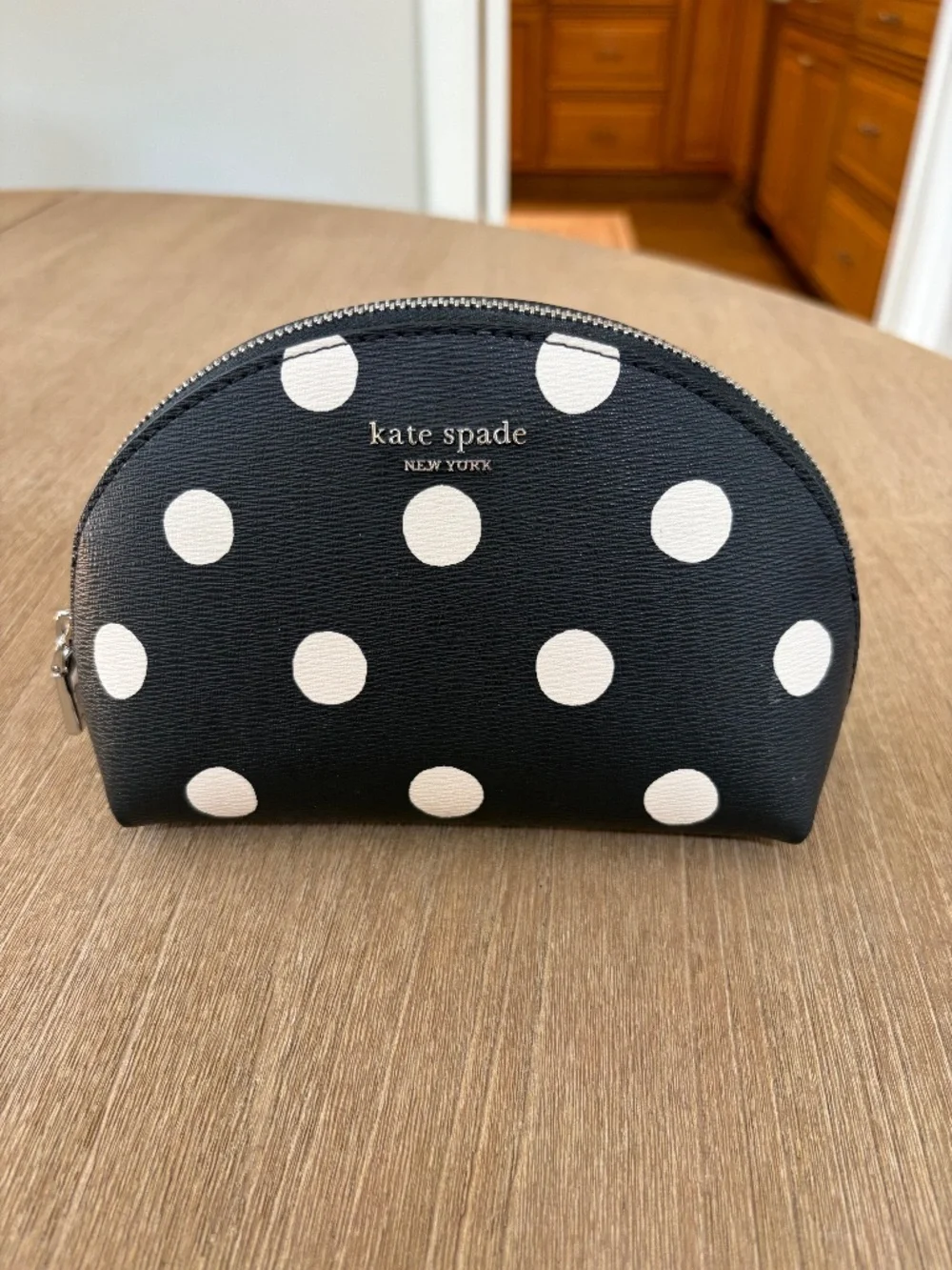 Kate Spade Black and White Polka Dot Zip Small Cosmetic Pouch